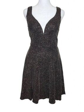 Metallic Mini-Rhinestone look Sleeveless V-Neck Dress Crystal Doll